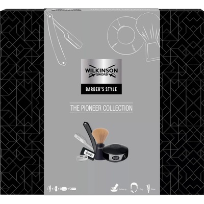 Wilkinson Sword Barbers Style klasická holiaca britva + mydlo na holenie 125 g + štetec na holenie + náhradné žiletky 5 ks darčeková sada