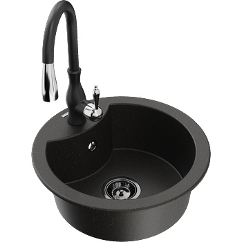 Mexen Diego гранитна мивка с 1 камера с кухненски кран Savita, черен/златист (6512-75-672601-70-B)