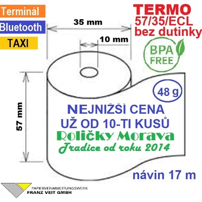 Termo kotouček 57/35/10 BPA 17m bez dutinky (57/35/ECL, 57mm x 17m) Množství: 100 ks kotoučků v kartonu