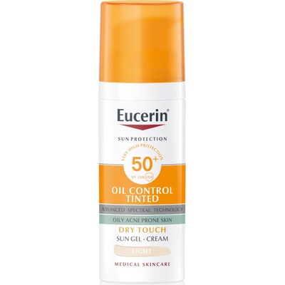 Eucerin Sun Оцветен слънцезащитен гел-крем за лице Oil Control, светъл, SPF50+, 50 ml