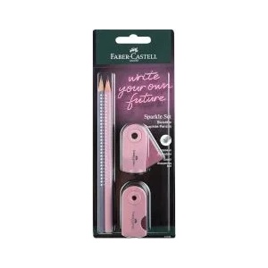 Faber-Castell Моливи Sparkle Grey/Pink B + гума + острилка