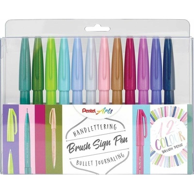 Pentel kaligrafické štetce sada brush sign 12 pastelových farieb