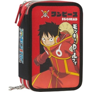  Ученически несесер One Piece Red със съдържание и 3 отделения (73245)