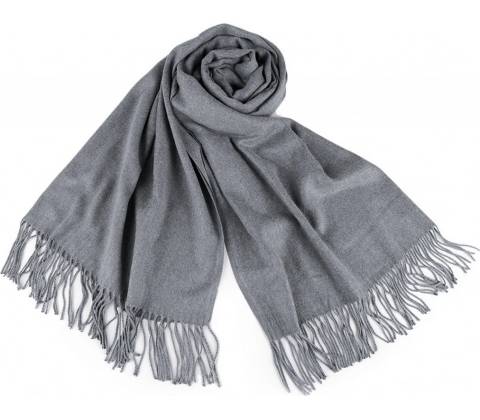 Šál typu pashmina so strapcami šedá