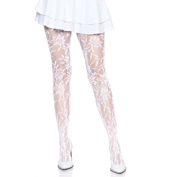 Image 1 of Leg Avenue Seamless Floral Lace Tights White