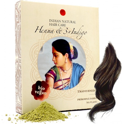 Indian Natural Hair Care Henna & 3x Indigo tmavo hnedá farba na vlasy 200 g