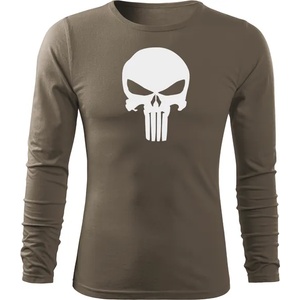 DRAGOWA FIT-T Тениска с дълъг ръкав Punisher, маслиненозелена, 160 г/м2 (4540)
