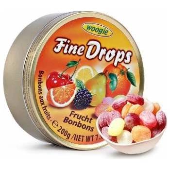 Woogie Fine Drops bonbóny s ovocnou příchutí v kovové krabičce 200 g