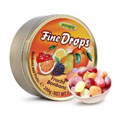 Woogie Fine Drops bonbóny s ovocnou příchutí v kovové krabičce 200 g