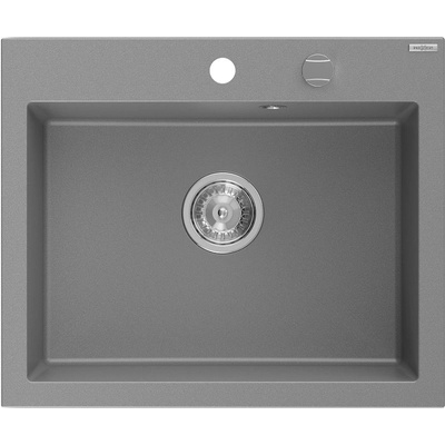 Mexen Elix гранитна мивка с една камера 600 x 500 мм, сива, хромиран сифон - 6525601005-71 (6525601005-71)