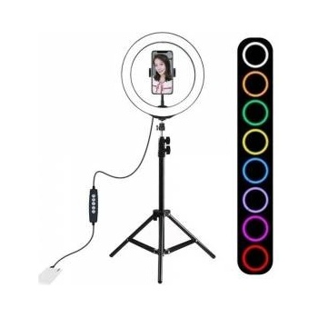 PULUZ Комплект за студио на живо, Puluz PKT3044, статив с 26 см кръгла лампа и държач за телефон, 15W, 6500K, RGBW LED, USB