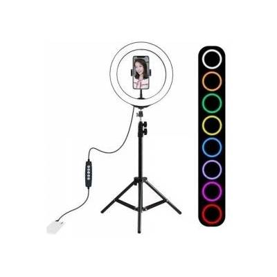 PULUZ Комплект за студио на живо, Puluz PKT3044, статив с 26 см кръгла лампа и държач за телефон, 15W, 6500K, RGBW LED, USB