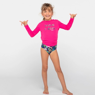 Olaian detské tričko 100 proti UV s dlhým rukávom na surf ružové s potlačou fialová