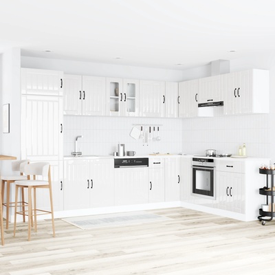 vidaXL Мивка с шкаф с врата Lucca 2 pcs Лъскаво бяло Инженерно дърво (3315013)