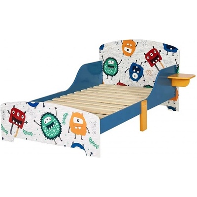 Ginger Home Детско дървено легло със защита от падане, ламелна подматрачна рамка 140/70 см, удобна поставка - monster
