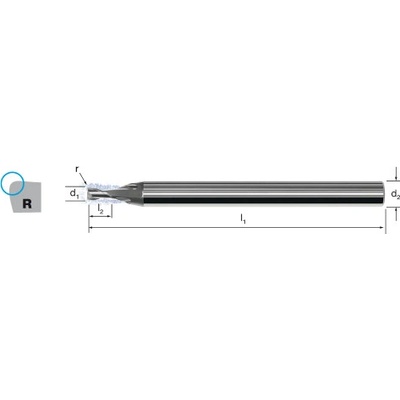 MIKRON TOOL Fréza tvrdokovová 2-břitá, ha, rohový rádius, mikron 1,5xd, 179010 0,50x0,10 vhm/exedursl