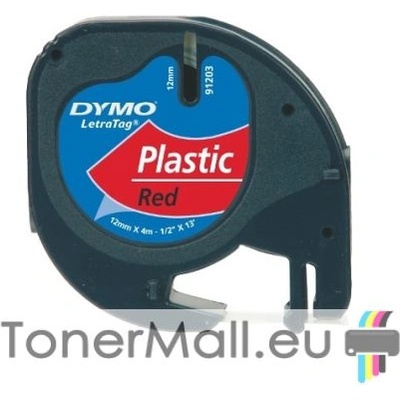 Съвместима касета DYMO LetraTag Plastic 12mm x 4m, Black on Red 91203