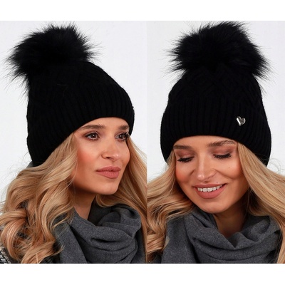 Fashionweek dámská zimní čepice s bambulí Jenot podšitý hřejivým fleecem ZIZI-V23 Černá