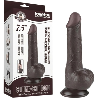 Lovetoy Sliding-Skin varlatový dvouvrstvý dildo 19,5 cm hnědá