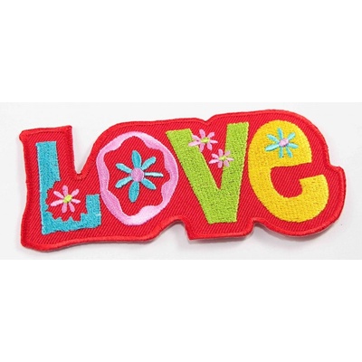 Nažehľovacia záplata - LOVE - rozmer 4,5 cm x 10,5 cm - červená