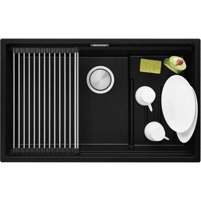 Твоят Стил Черна гранитна мивка за монтаж под плот Прага 80 Step Level 560 x 470 мм