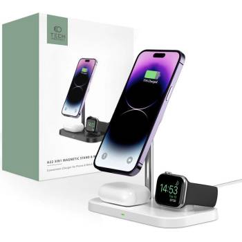 Image 1 of Tech-Protect Безжично зарядно 3 в 1 с MagSafe за Apple продукти от Tech-Protect QI15W-A22 - Бяло (9490713930977)