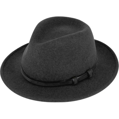Fiebig cestovní klobouk fedora Traveller melanž voděodolný a nemačkavý krempa stahovatelný potní pásek šedý