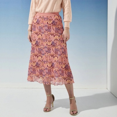 Midi sukňa s pružným pásom a potlačou ružová