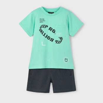 Mayoral Комплект трикотаж "distance" с тениска аквамарин и къси панталони графит за мини момче Майорал