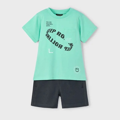 Mayoral Комплект трикотаж "distance" с тениска аквамарин и къси панталони графит за мини момче Майорал
