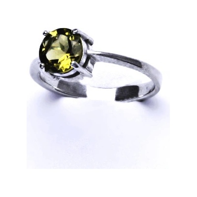 Čištín Zlatý prsten bílé i žluté zlato, přírodní olivový křemen T 1357