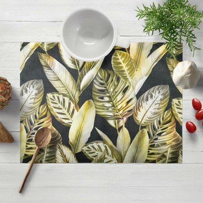 Biante Sametové prostírání Tamara TMR-010 Zlaté tropické listy na zeleném 35x45cm