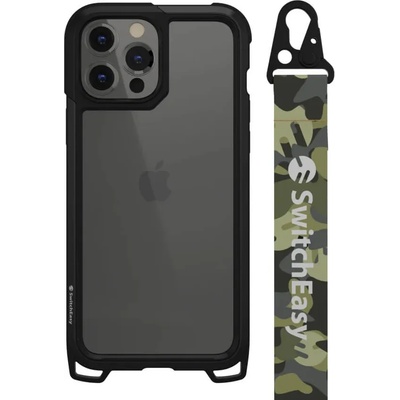 SwitchEasy Odyssey Camo Green Case - удароустойчив хибриден кейс с връзка и карабинер за iPhone 13 Pro Max (черен)