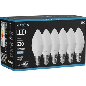 Mexen Nova 6x LED крушка E14, C37, 6W, Студена - 6500K, 630 lm - L102-E14-0665-01x06 (L102-E14-0665-01x06)