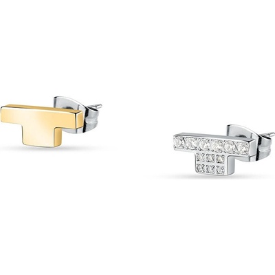 Trussardi Elegantné asymetrické náušnice so zirkónmi T-Logo TJAXC37