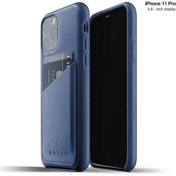 Mujjo Leather Wallet Case - кожен (естествена кожа) кейс с джоб за кредитна карта за iPhone 11 Pro (син)