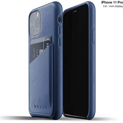 Mujjo Leather Wallet Case - кожен (естествена кожа) кейс с джоб за кредитна карта за iPhone 11 Pro (син)