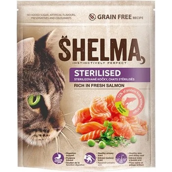 Partner in Pet Food SHELMA Adult Sterilised Fresh Salmon GRAIN FREE - пълноценна храна за кастрирани котки, БЕЗ ЗЪРНО, богата на прясна сьомга с 72% протеин от животински произход - 0, 750 кг - 40528