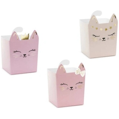 PartyDeco Krabičky na občerstvení kočička 10 x 14 cm 3 ks