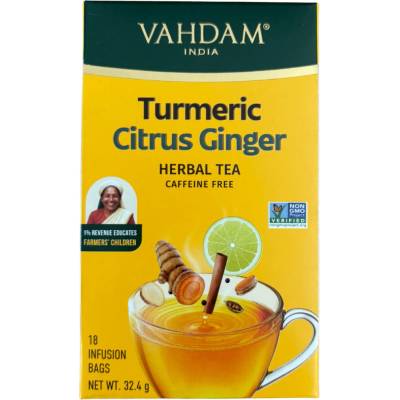 VAHDAM Turmeric Citrus Ginger bylinný porcovaný čaj 32,4 g 18 vreciek