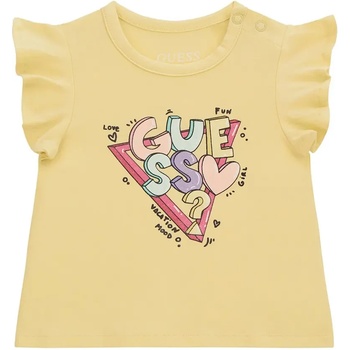 Image 1 of GUESS Жълта тениска с къдрички за бебе момиче с цветни букви Guess