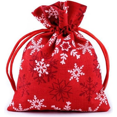Prima-obchod Vánoční dárkový pytlík vločky 10x13 cm imitace juty, barva 1 červená