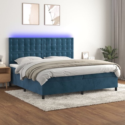 Petrashop 3136387 Boxspring s matrací a LED tmavě modrá samet Modrá