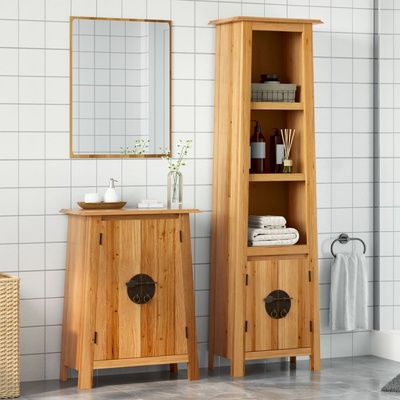 vidaXL Комплект мебели за баня, 2 части, масивна борова дървесина (3223461)
