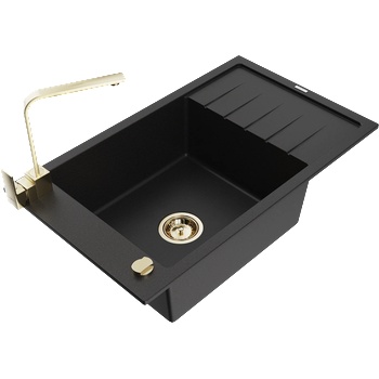 Mexen Elias гранитна кухненска мивка с 1 отделение с отцедник и кухненски смесител Rita, черен - 6511-77-670300-50 (6511-77-670300-50)