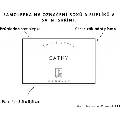 DomaLEP SAMOLEPKA, PRŮHLEDNÁ - ČERNÉ písmo, velikost: š. 8,5 cm x v. 5,5 cm