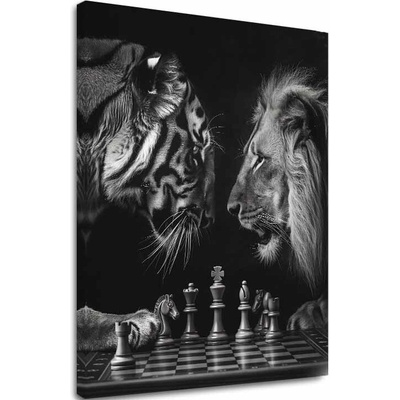 Obraz na plátne Lev a Tiger - Šachová Stratégia - 40x50 cm