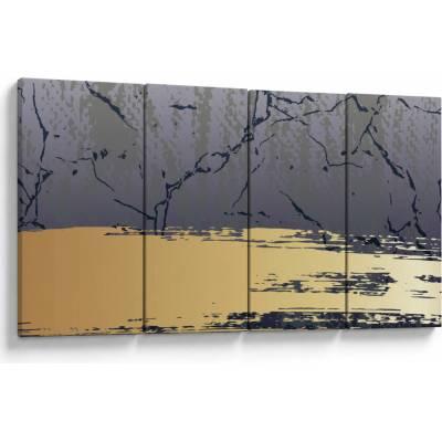 Obraz - Modrá a zlatá abstrakcia N⁰1, štvordielne 160x80 cm