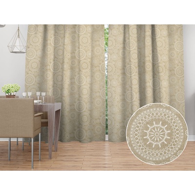 Biante Dekoračný záves Leona LN-170 Biele mandaly na režnom 130x250 cm