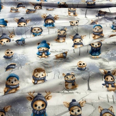 Vánoční bavlněná látka, metráž, šíře 160 cm, vzor Vánoce na Bílém 46